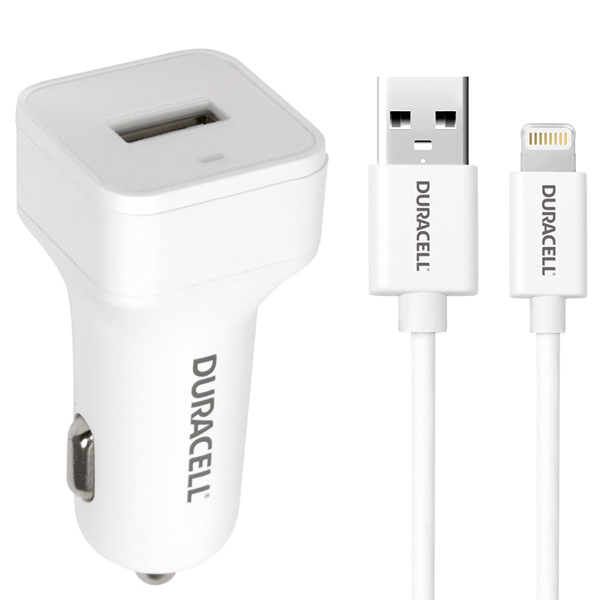

Автомобильное зарядное устройство Duracell DR5031W-RU, USB, 2.4A, кабель Lightning 8-pin, белый (DR5031W-RU), DR5031W-RU