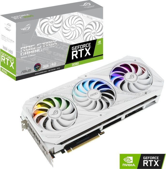 

Видеокарта ASUS NVIDIA GeForce RTX 3090 ROG STRIX, 24Gb DDR6X, 384bit, PCI-E, 2HDMI, 3DP, Retail (ROG-STRIX-RTX3090-24G-WHITE), ROG STRIX