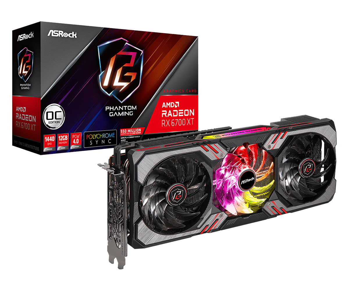 

Видеокарта ASRock AMD Radeon RX 6700 XT Phantom Gaming D OC, 12Gb DDR6, 192 бит, PCI-E, HDMI, 3DP, Retail (RX6700XT PGD 12GO), Phantom Gaming D OC