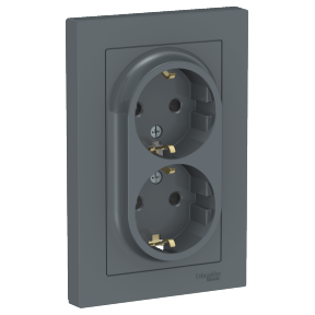 

Розетка Schneider Electric ATLASDESIGN, скрытый монтаж, 2-х постовая, с з/к, со шторками, 16A, в сборе, IP20, грифель (ATN000726)