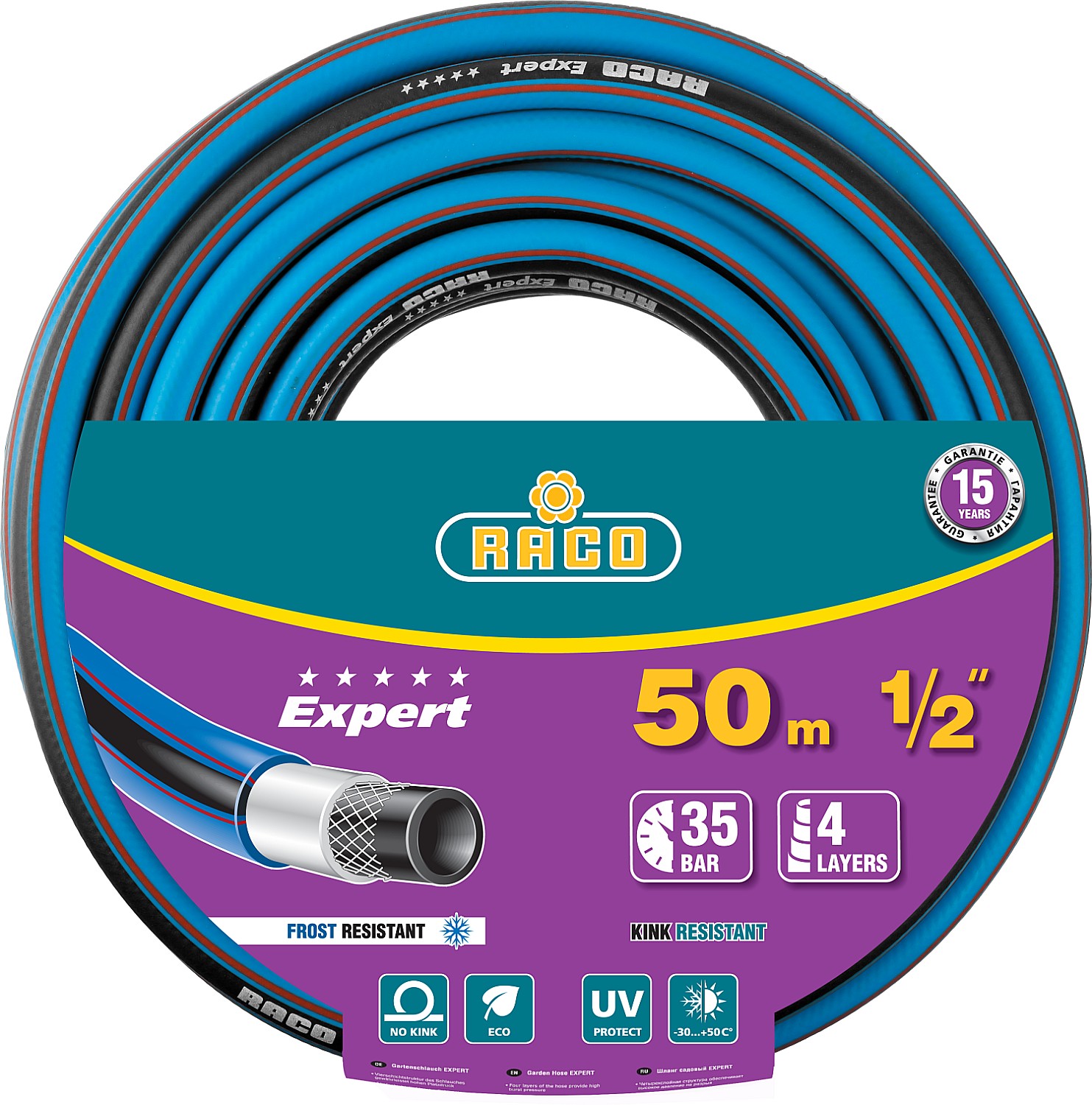 

Шланг Raco EXPERT, ПВХ, поливочный, армированный, d = 1/2" (13 мм), 50м, 35 бар (40302-1/2-50_z01)