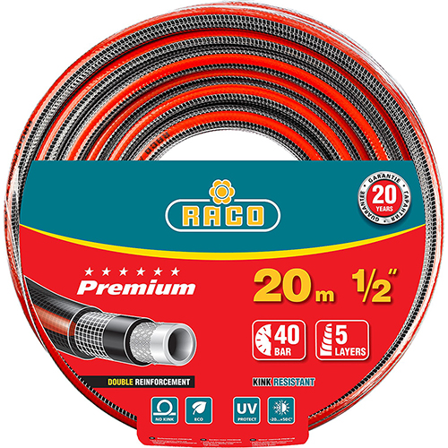 

Шланг Raco PREMIUM, ПВХ, поливочный, армированный, d = 1/2" (13 мм), 20м, 40 бар (40300-1/2-20_z01)