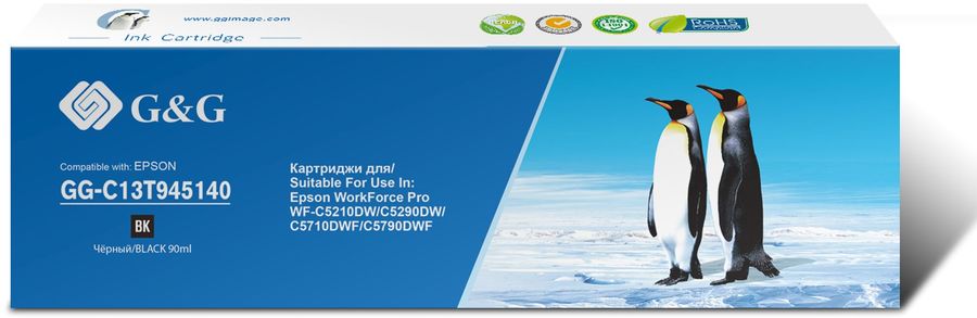 

Картридж струйный G&G GG-C13T945140 (T9451/C13T945140), черный, совместимый, 90мл, для Epson WorkForce Pro WF-C5290DW/C5790DW
