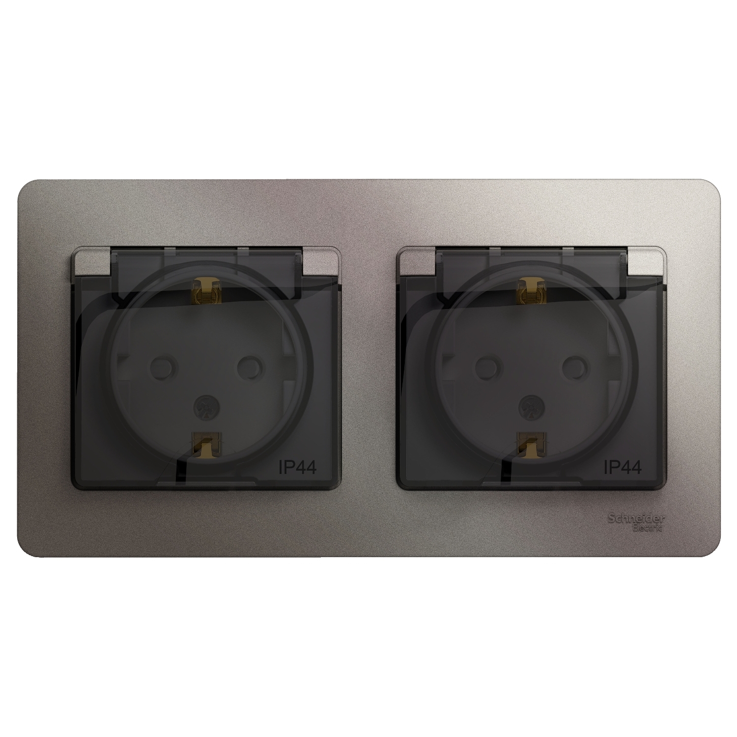 

Розетка Schneider Electric GLOSSA, скрытый монтаж, 2-х постовая, с з/к, со шторками, 16A, в сборе, IP44, платина (GSL001247)