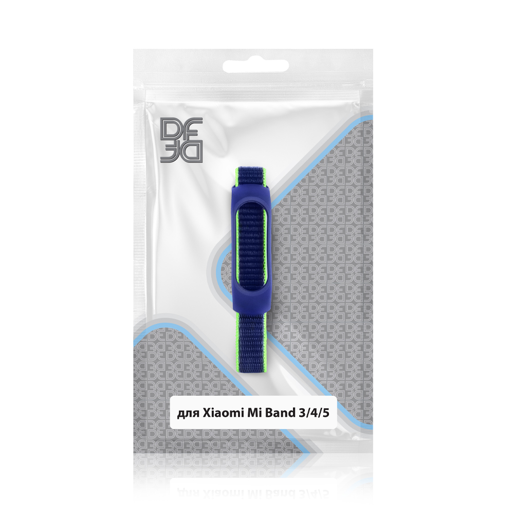 

Ремешок DF для Xiaomi Mi Band 3/4/5, из нейлона, голубой с зеленой окантовкой (DF xiNylonband-01 (blue with green edging)), Синий/зеленый
