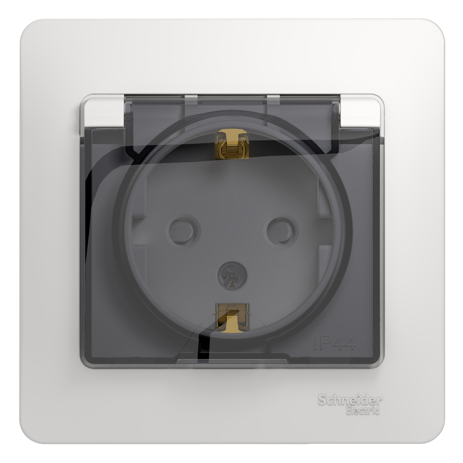 

Розетка Schneider Electric GLOSSA, скрытый монтаж, однопостовая, с з/к, со шторками, с крышкой, 16A, в сборе, IP44, белый (GSL000148)