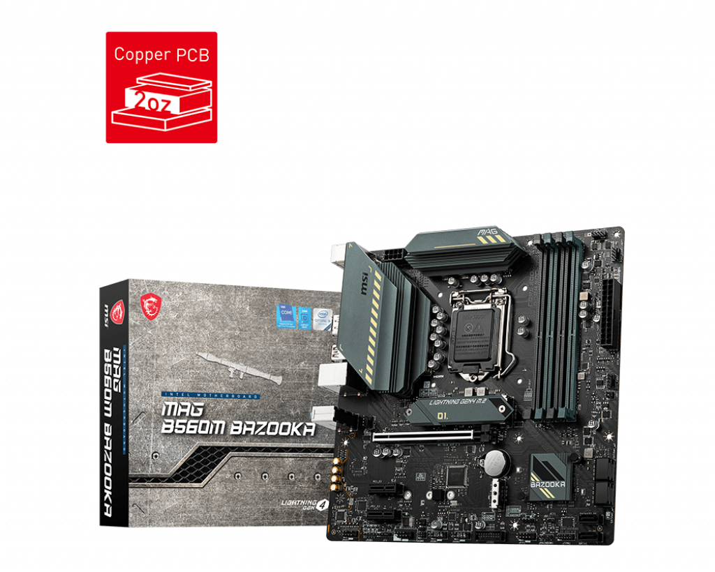 

Материнская плата MSI MAG B560M BAZOOKA, Socket1200, Intel B560, 4xDDR4, PCI-Ex16, 6SATA3, 7.1-ch, 2.5GLAN, 6 USB 3.2, HDMI, DP, mATX, Retail, MAG B560M BAZOOKA