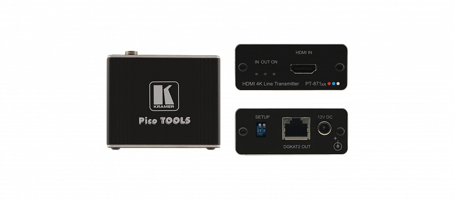 Передатчик Kramer PT-871xr, 1xHDMI-1xDGKat 2.0 RJ-45, 4096x2160, по витой паре до 70м, адаптер питания, кабель питания, монтажные крепления (50-8038901190)