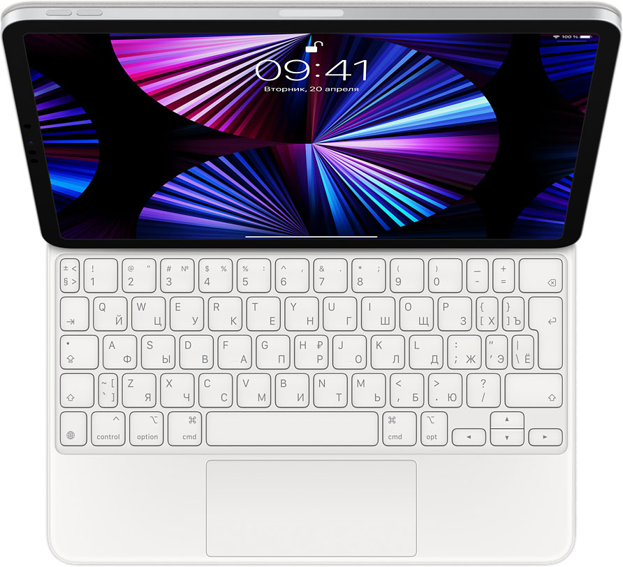 

Чехол-клавиатура Apple Magic Keyboard для планшета Apple iPad Pro 11" (2021) iPad Air (2020), пластик, белый (MJQJ3RS/A)