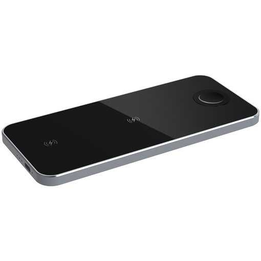 

Беспроводное зарядное устройство Prestigio ReVolt A5, 2A три устройства (смартфон, часы, наушники), серебристый (PCS105A_SG), ReVolt A5