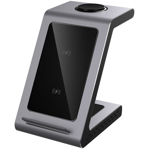 Беспроводное зарядное устройство Prestigio ReVolt A8, 2А, три устройства (смартфон, часы, наушники), серый (PCS108A_SG)