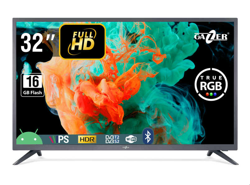 

Телевизор 32" Gazer TV32-FS2G, FullHD, 1920x1080, DVB-T /T2 /C, HDMIx2, USBx2, WiFi, Smart TV, темно-серый, (TV32-FS2G), TV32-FS2G