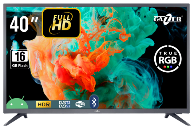 

Телевизор 40" Gazer TV40-FS2G, FullHD, 1920x1080, DVB-T /T2 /C, HDMIx2, USBx2, WiFi, Smart TV, темно-серый, (TV40-FS2G), TV40-FS2G
