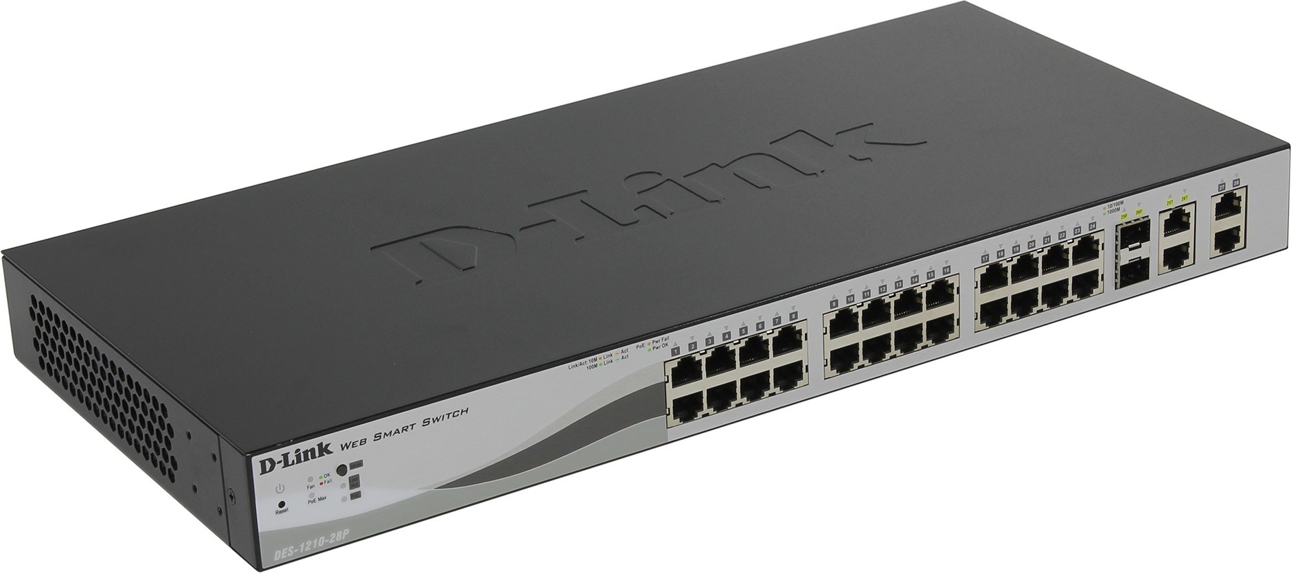 

Коммутатор D-link DES-1210-28P, управляемый, кол-во портов: 24x100 Мбит/с, кол-во SFP/uplink: combo RJ-45/SFP 4x1 Гбит/с, установка в стойку, PoE: 24x30Вт (макс. 193Вт) (DES-1210-28P/C2A), DES-1210-28P