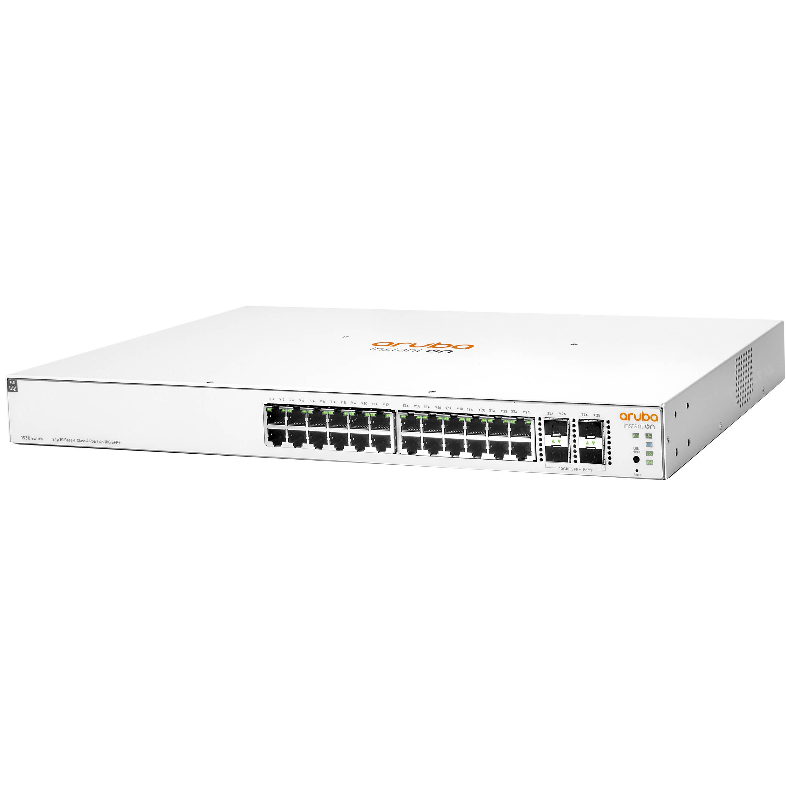 

Коммутатор HPE Aruba Instant On 1930, управляемый, кол-во портов: 24x1 Гбит/с, кол-во SFP/uplink: SFP+ 4x10 Гбит/с, установка в стойку, PoE: 24x30Вт (макс. 195Вт) (JL683A), Aruba Instant On 1930