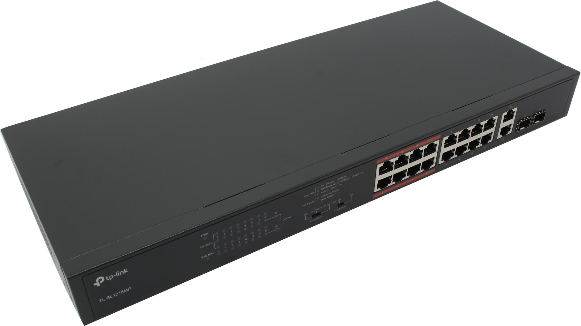 

Коммутатор TP-LINK TL-SL1218MP, кол-во портов: 18x100 Мбит/с, combo RJ-45/SFP 2x1 Гбит/с, PoE: 16x30Вт (макс. 192Вт) (TL-SL1218MP), TL-SL1218MP