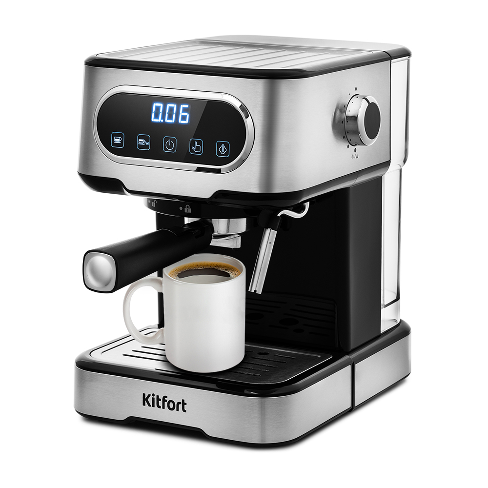 

Кофеварка капельная Kitfort KT-765, 1.1 кВт, кофе молотый, 1.5 л, ручной капучинатор, дисплей, серебристый/черный (1532836), KT-765