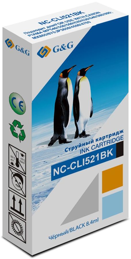 

Картридж струйный G&G NC-CLI-521BK (CLI-521BK/2933B004), черный, совместимый, 8.4мл, для Canon PixmaMP540/550/560/620/630/640/980/990 MX860/870 IP3600/4600