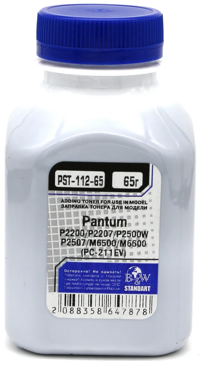 

Тонер B&W Standart, флакон 65г, черный, совместимый, для Pantum P2200/P2207/P2500W/P2507/M6500/M6600 PC-211EV, фасовка Россия (PST-112-65), 0