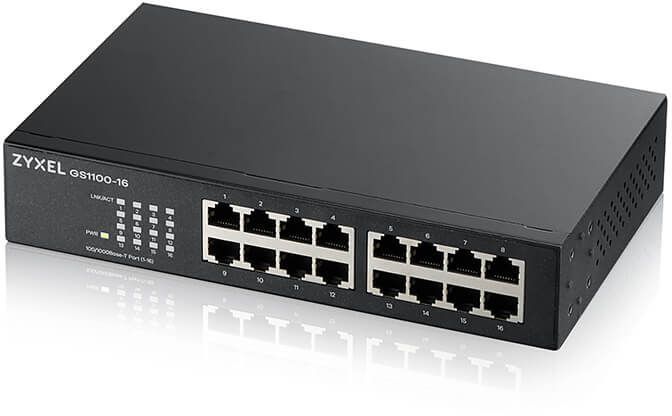 

Коммутатор ZYXEL GS1100-16, кол-во портов: 16x1 Гбит/с, установка в стойку (GS1100-16-EU0103F), GS1100-16