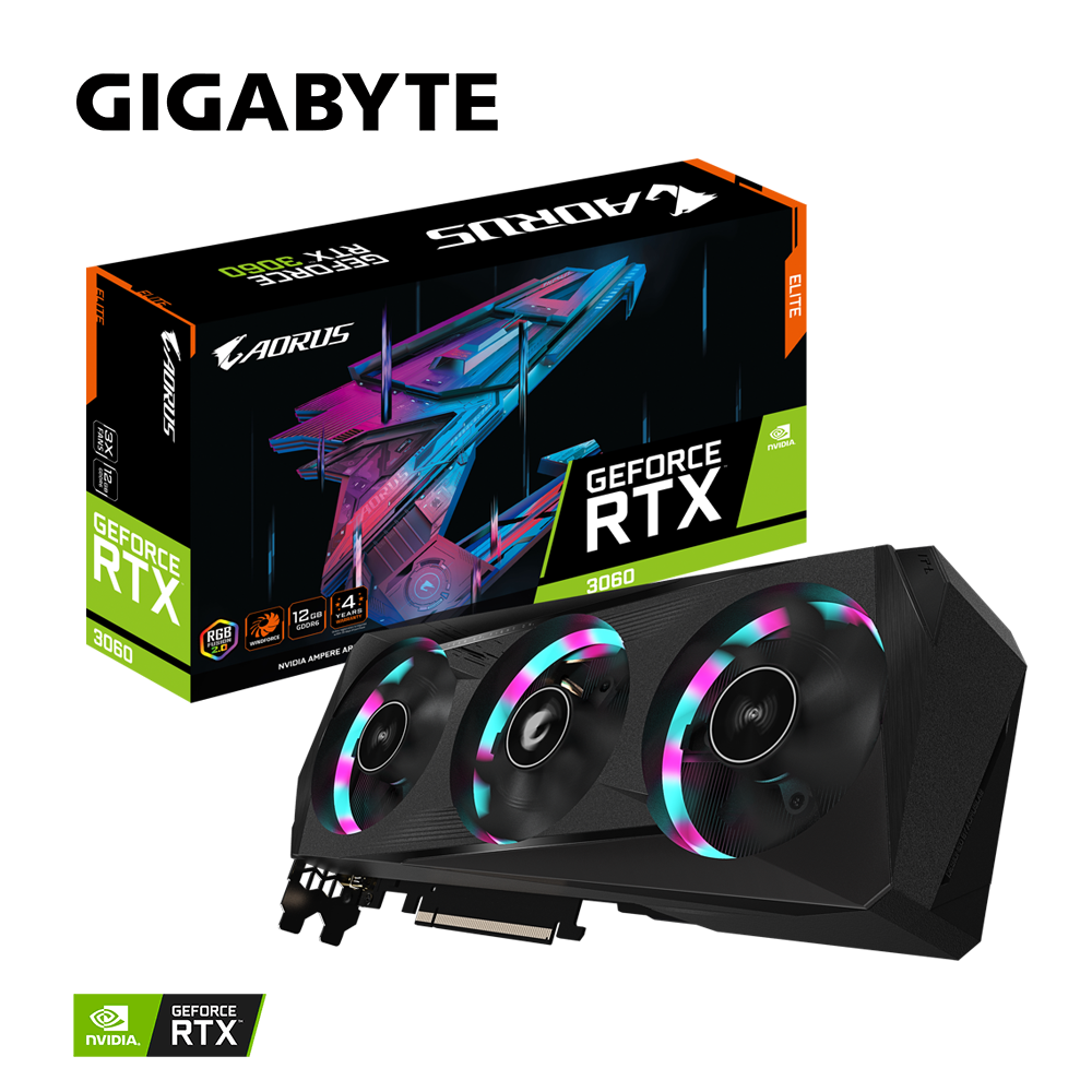 Видеокарта GIGABYTE NVIDIA GeForce RTX 3060 AORUS ELITE, 12Gb DDR6 ...