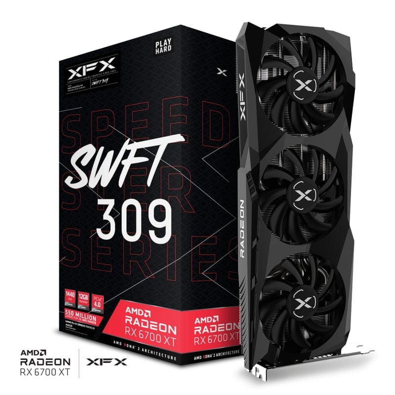 

Видеокарта AMD Radeon RX 6700 XT SPEEDSTER SWFT 309 CORE, 12Gb DDR6, 192bit, PCI-E, HDMI, 3DP, Retail (RX-67XTYJFDV), SPEEDSTER SWFT 309 CORE
