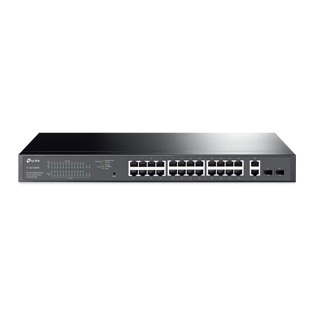 

Коммутатор TP-LINK Easy Smart , управляемый, кол-во портов: 26x1 Гбит/с, SFP 2x1 Гбит/с, установка в стойку, PoE (TL-SG1428PE), Easy Smart