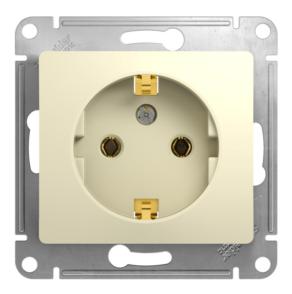 

Розетка Schneider Electric Glossa, скрытый монтаж, однопостовая, с з/к, 16А, механизм с накладкой без рамки, IP20, бежевый (GSL000243)