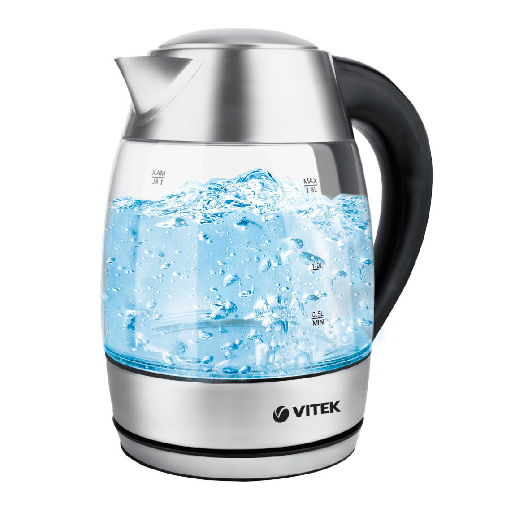 

Чайник электрический VITEK VT-7047 1.8л. 2.2 кВт, стекло, черный/серебристый (VT-7047), VT-7047