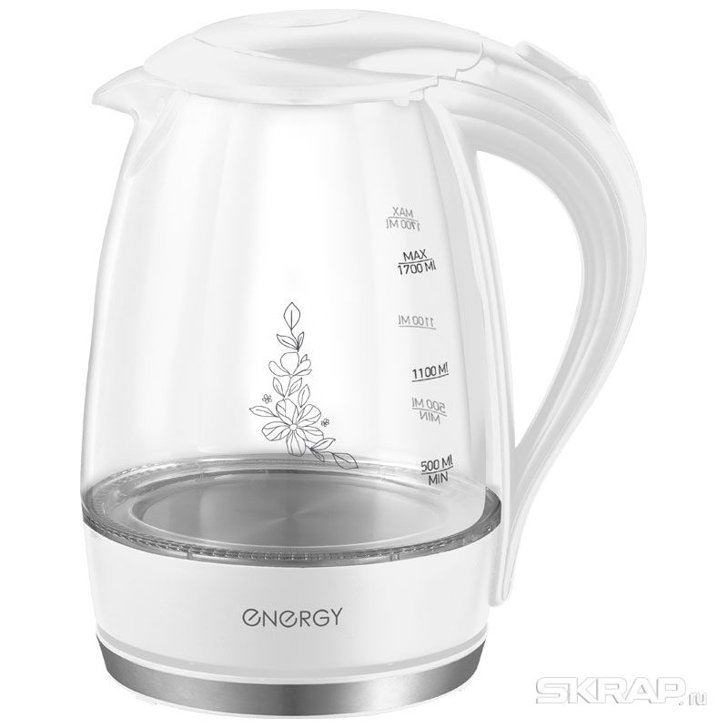 

Чайник ENERGY E-262 1.7л. 2200Вт, скрытый нагревательный элемент, пластик/стекло, белый (164104), E-262