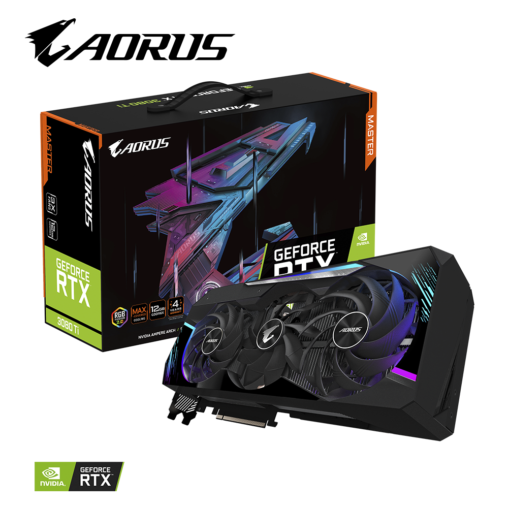 

Видеокарта GIGABYTE NVIDIA GeForce RTX 3080Ti AORUS MASTER, 12Gb DDR6X, 384bit, PCI-E, 3HDMI, 3DP, Retail (GV-N308TAORUS M-12GD LHR), AORUS MASTER