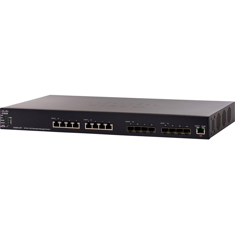 

Коммутатор Cisco SX550X-16FT, управляемый, кол-во портов: 8x10 Гбит/с, SFP+ 8x10 Гбит/с, установка в стойку (SX550X-16FT-K9-EU), SX550X-16FT