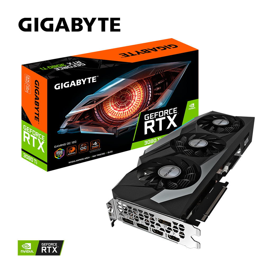 

Видеокарта GIGABYTE NVIDIA GeForce RTX 3080Ti GAMING OC, 12Gb DDR6X, 384bit, PCI-E, 2HDMI, 3DP, Retail (GV-N308TGAMING OC-12GD LHR), GAMING OC