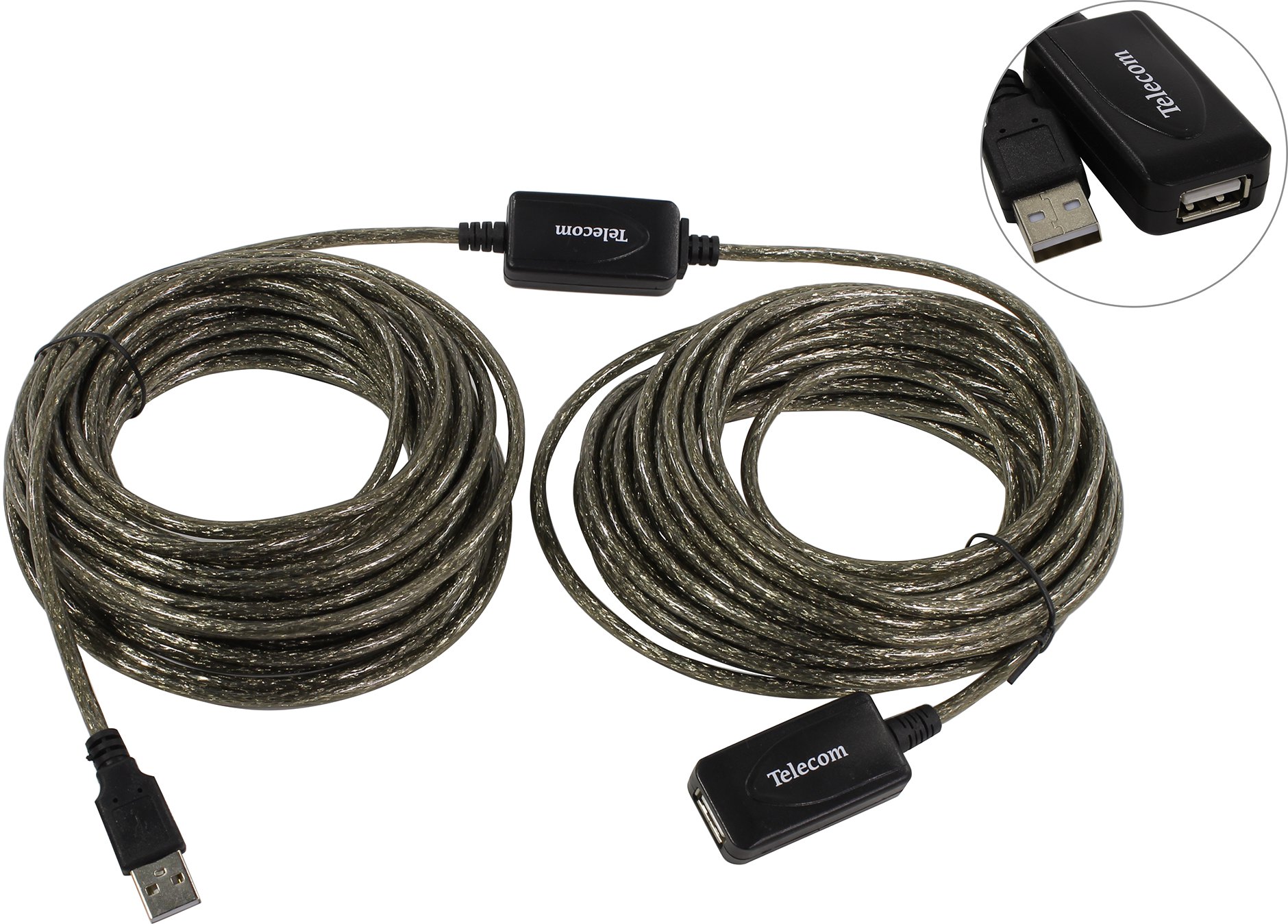 Кабель-удлинитель USB2.0(Am)-USB2.0(Af), Telecom, 15m, серебристый (TUS7049-15M) - фото 1