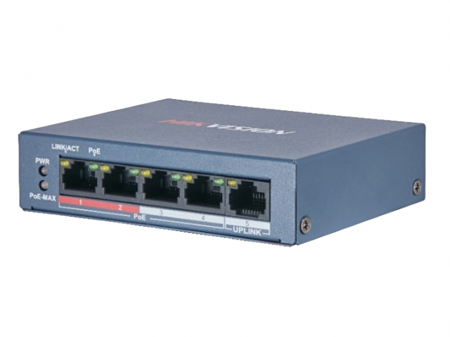 

Коммутатор Hikvision DS-3E0105P-E, кол-во портов: 5x100 Мбит/с, PoE: 4x30Вт (макс. 35Вт) (DS-3E0105P-E/M(B) ), DS-3E0105P-E
