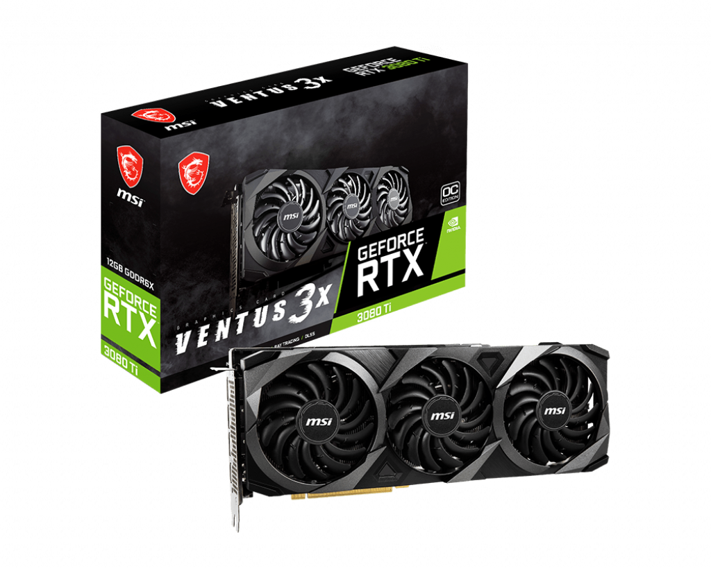 

Видеокарта MSI NVIDIA GeForce RTX 3080Ti VENTUS 3X OC, 12Gb DDR6X, 384bit, PCI-E, HDMI, 3DP, Retail (RTX 3080 Ti VENTUS 3X 12G OC LHR), VENTUS 3X OC