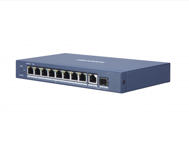 

Коммутатор Hikvision DS-3E0510P-E, кол-во портов: 9x1 Гбит/с, SFP 1x1 Гбит/с, установка в стойку, PoE: 8x30Вт (макс. 110Вт) (DS-3E0510P-E), DS-3E0510P-E