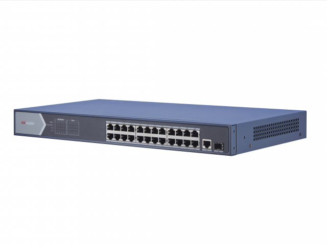 Коммутатор Hikvision DS-3E0526P-E, кол-во портов: 25x1 Гбит/с, SFP 1x1 Гбит/с, установка в стойку, PoE: 24x30Вт (макс. 370Вт) (DS-3E0526P-E)