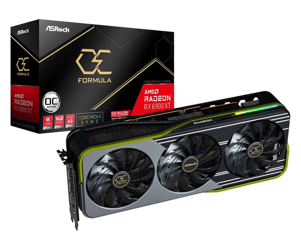 

Видеокарта ASRock AMD Radeon RX 6900 XT OC Formula, 16Gb DDR6, 256 бит, PCI-E, HDMI, 3DP, Retail (RX6900XT OCF 16G), OC Formula