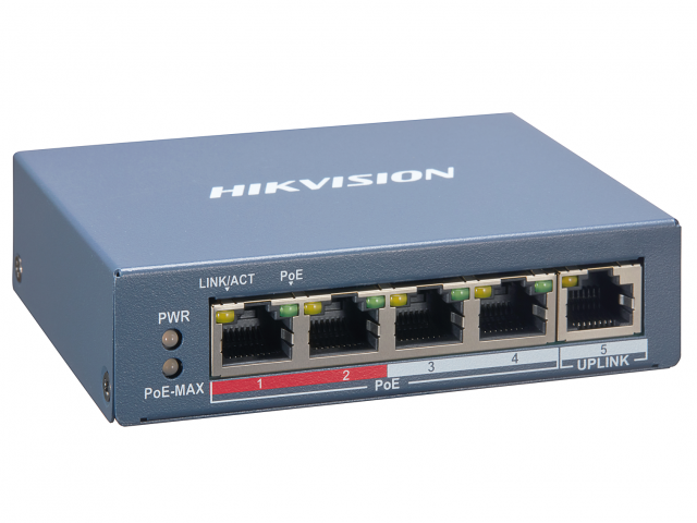 

Коммутатор Hikvision DS-3E1105P-EI, управляемый, кол-во портов: 4x100 Мбит/с, кол-во SFP/uplink: RJ-45 1x100 Мбит/с, PoE: 4x30Вт (макс. 60Вт) (DS-3E1105P-EI), DS-3E1105P-EI