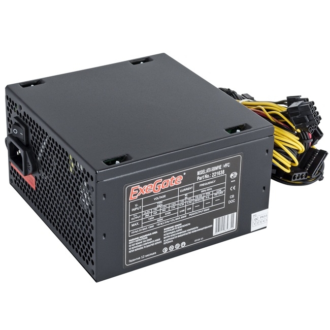 

Блок питания 500 Вт ATX Exegate 500NPXE, 120 мм (EX221638RUS-S), Черный, 500NPXE