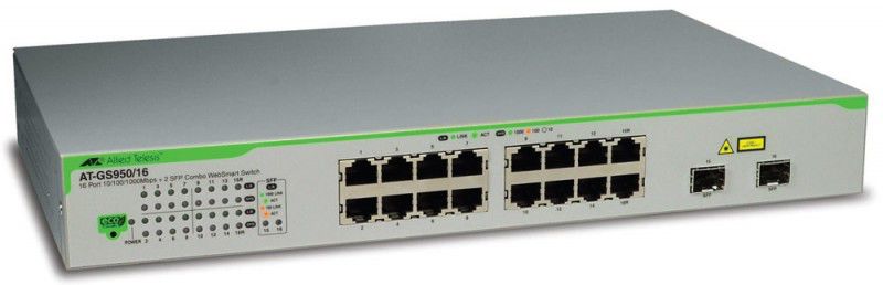 

Коммутатор Allied Telesis AT-GS950/16, управляемый, кол-во портов: 16x1 Гбит/с, SFP 2x1 Гбит/с, установка в стойку (AT-GS950/16-50), AT-GS950/16