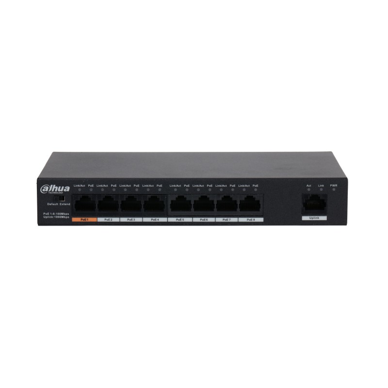 Коммутатор DAHUA DH-PFS3009-8ET1GT-96, кол-во портов: 8x100 Мбит/с, кол-во SFP/uplink: RJ-45 1x1 Гбит/с, PoE: 8x30Вт (DH-PFS3009-8ET1GT-96) - фото 1