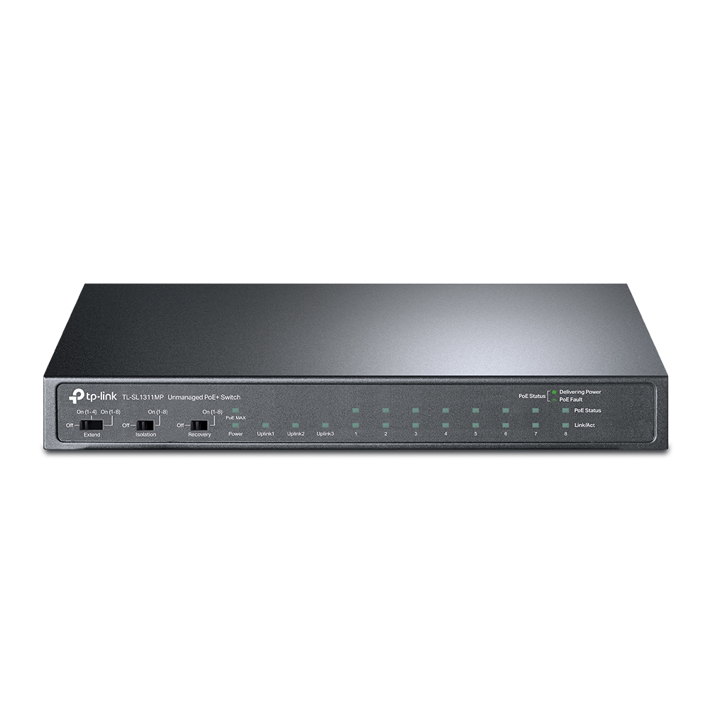 

Коммутатор TP-LINK TL-SL1311MP, кол-во портов: 8x100 Мбит/с, SFP 1x1 Гбит/с, кол-во SFP/uplink: RJ-45 2x1 Гбит/с, PoE: 8x30Вт (макс. 124Вт) (TL-SL1311MP), TL-SL1311MP