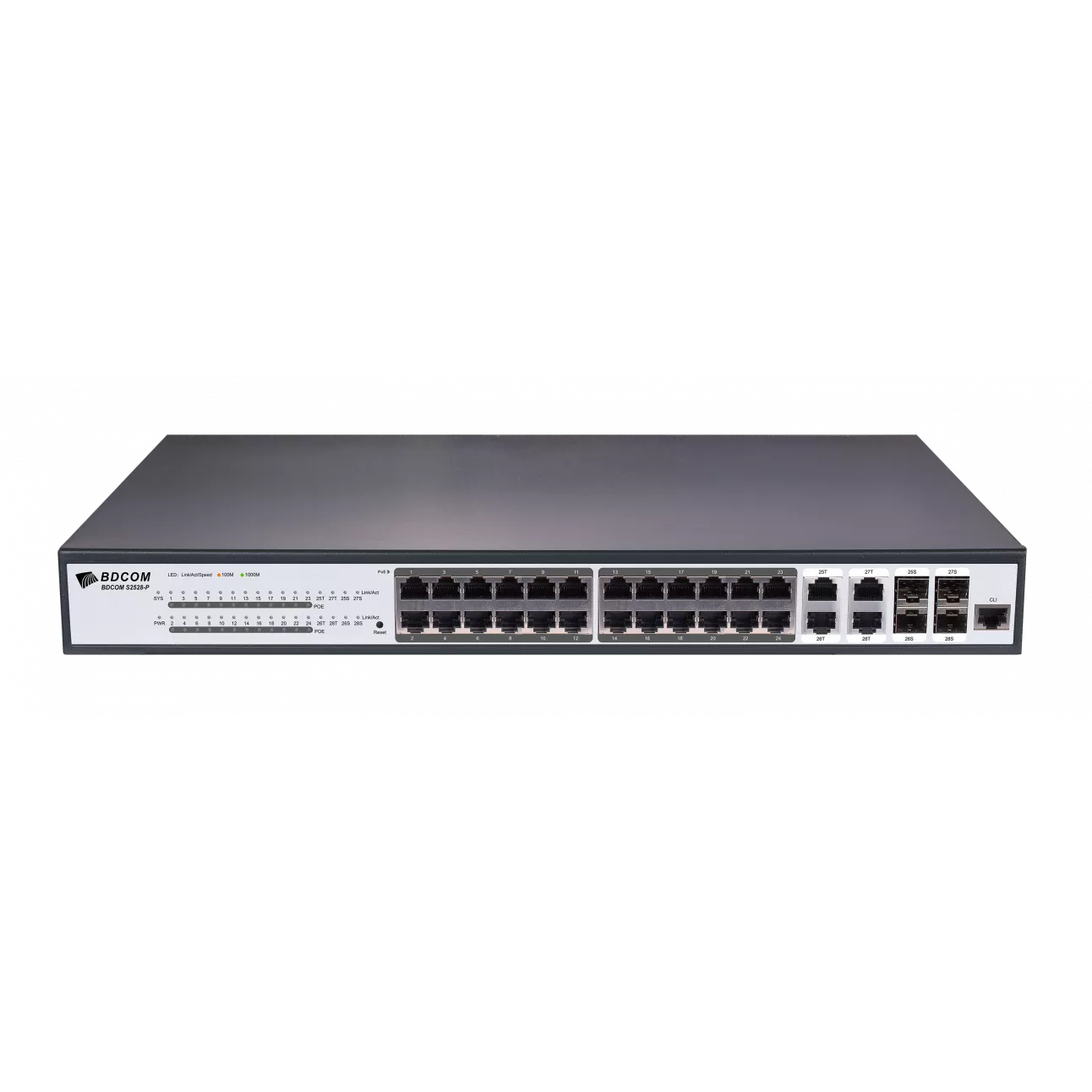 

Коммутатор BDCOM S2528-P, управляемый, кол-во портов: 24x1 Гбит/с, кол-во SFP/uplink: SFP 4x1 Гбит/с, установка в стойку, PoE: 24x30Вт (макс. 370Вт) (S2528-P), S2528-P