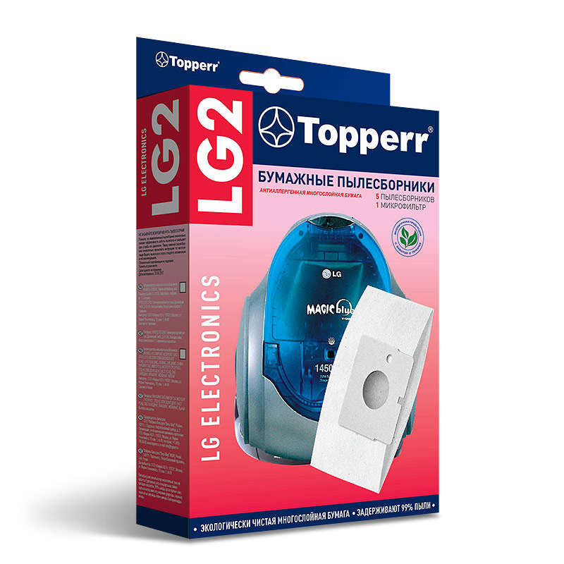 

Пылесборники Topperr LG 2 для LG ELECTRONICS, 5 пылесборников и 1 моторный фильтр, белый, 5шт. (LG 2), LG 2