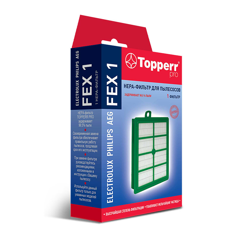 

НЕРА-фильтр Topperr FEX 1 для AEG, Zanussi, Electrolux, BORK, Philips, белый/зеленый (FEX 1), FEX 1