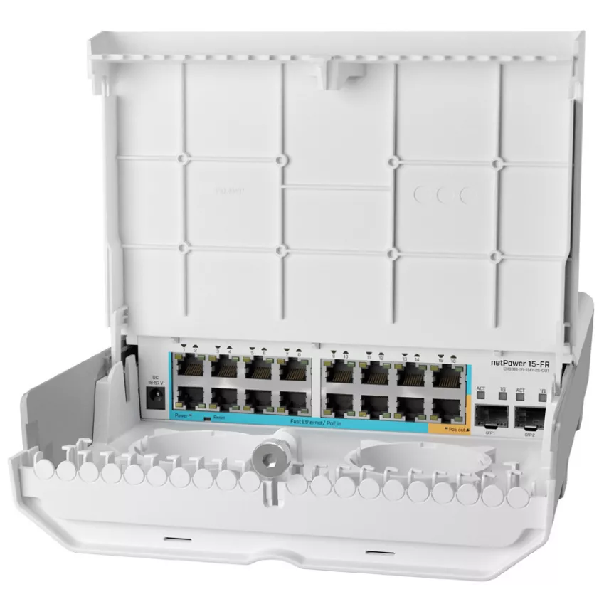 

Коммутатор MikroTik CRS318-1FI-15FR-2S-OUT, кол-во портов: 16x100 Мбит/с, SFP 2x1 Гбит/с, PoE: 1x30Вт (CRS318-1FI-15FR-2S-OUT), CRS318-1FI-15FR-2S-OUT
