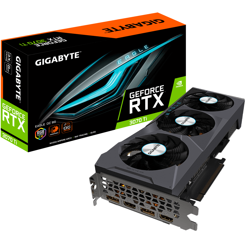 

Видеокарта GIGABYTE NVIDIA GeForce RTX 3070ti EAGLE OC 8G, 8Gb DDR6X, 256bit, PCI-E, 2HDMI, 2DP, Retail (GV-N307TEAGLE OC-8GD LHR), EAGLE OC 8G