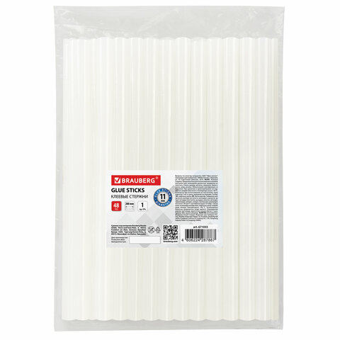 

Клеевые стержни BRAUBERG 11x200мм, белый, 48шт., 1 кг, пакет